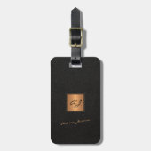 Elegante zwart goud monogrammed scriptnaam bagagelabel (Voorkant verticaal)