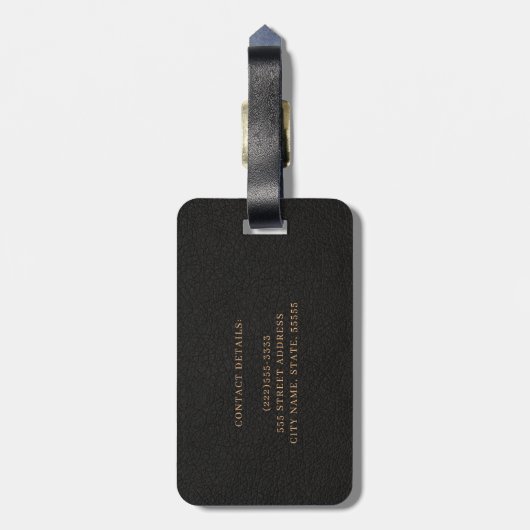 Elegante zwart goud monogrammed scriptnaam bagagelabel (Achterkant verticaal)