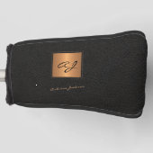 Elegante zwart goud monogrammed scriptnaam golfheadcover (Voorkant)