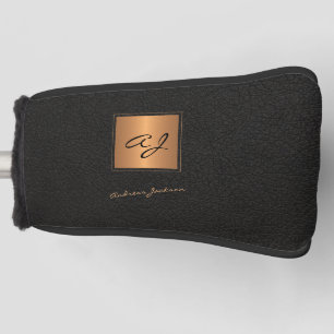 Elegante zwart goud monogrammed scriptnaam golfheadcover