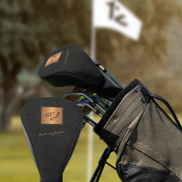 Elegante zwart goud monogrammed scriptnaam golfheadcover