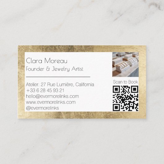 Elegante Zwart Goud Permanente Sieraden QR Code Visitekaartje (Achterkant)