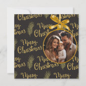 Elegante Zwart&Goud "Prettig Kerstfeest" Persoonli Feestdagenkaart (Voorkant)