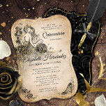Elegante zwart goud prinses quinceanera verjaardag kaart<br><div class="desc">Op zoek naar unieke, elegante zwart-gouden thema feestideeën voor een quinceañera, lieve 16 verjaardag, bruiloft of een andere speciale viering? Creëer uw eigen luxe, gepersonaliseerde sprookjesprinses uitnodigingen met behulp van een bewerkbare DIY-sjabloon met origineel kunstwerk van Raphaela Wilson. De prachtige donkere bloemenkunst toont zacht bloemenbloemen in donkere tinten zwart, faux...</div>