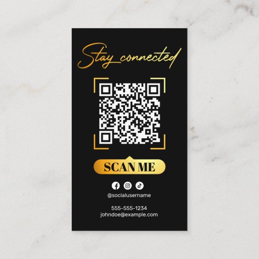 Elegante Zwart Goud QR Code & Foto Hair Stylist Visitekaartje (Achterkant)