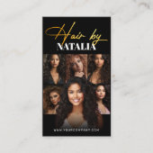 Elegante Zwart Goud QR Code & Foto Hair Stylist Visitekaartje (Voorkant)