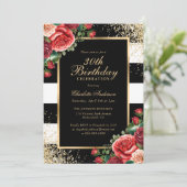 Elegante Zwart Goud Rode Roos Bloemen 30e Verjaard Kaart (Staand voorkant)