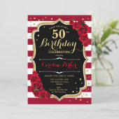 Elegante zwart goud rode rozen foto 50e verjaardag kaart (Staand voorkant)