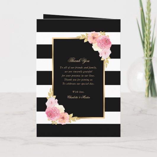 Elegante Zwart Goud Roze Bloemen bruiloft Programma (Achterkant)