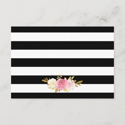 Elegante Zwart Goud Roze Bloemen Trouwdetails Informatiekaartje (Achterkant)