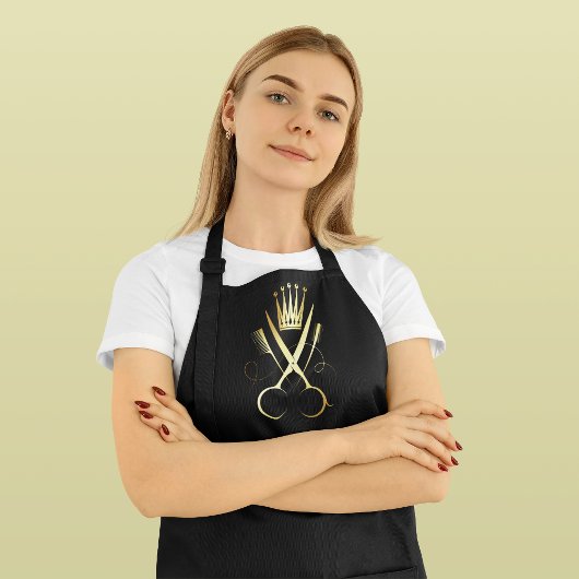 Elegante Zwart & Goud Schaar Haarstylist Salon Schort