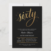 Elegante Zwart & Goud Schrift Zestig 60ste Verjaar Kaart (Voorkant)
