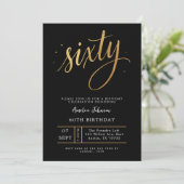 Elegante Zwart & Goud Schrift Zestig 60ste Verjaar Kaart (Staand voorkant)