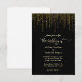 Elegante zwart goud script druppelen glitter bruil kaart (Voorkant / Achterkant)