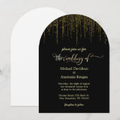 Elegante zwart goud script druppelen glitter bruil kaart (Voorkant / Achterkant)