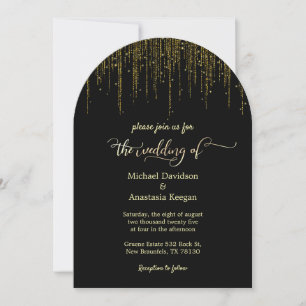 Elegante zwart goud script druppelen glitter bruil kaart