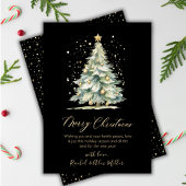 Elegante Zwart Goud Script Tree Non Photo Christma Feestdagenkaart