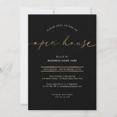 Elegante Zwart & Goud Script Zakelijke Open Huis Kaart (Voorkant)