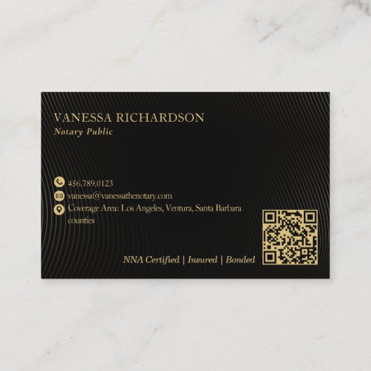 Elegante Zwart & Goud Skelet Sleutel Notaris QR Fo Visitekaartje (Achterkant)