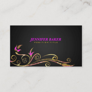 Elegante zwart & goud swirl roze accenten visitekaartje