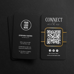 Elegante Zwart Goud Verbind Met Ons QR Code Social Visitekaartje