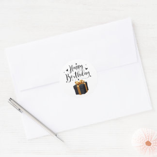 Elegante Zwart & Goud Verjaardag Ronde Sticker