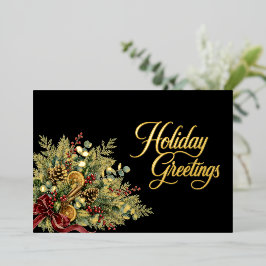 Elegante Zwart Goud Winter Botanisch Logo Zakelijk Folie Feestdagenkaart