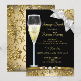 Elegante Zwart Goud Wit Champagne Brunch Uitnodigi Kaart