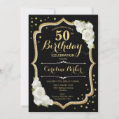 Elegante Zwart Goud Wit Foto 50e Verjaardag Kaart (Voorkant)