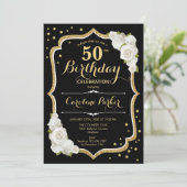 Elegante Zwart Goud Wit Foto 50e Verjaardag Kaart (Staand voorkant)