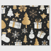 Elegante zwart goud witte kerstlijn kunst cadeaupapier (Vlak)