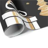 Elegante zwart goud witte kerstlijn kunst cadeaupapier (Rol Hoek)