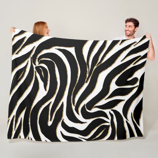 Elegante Zwart Goud Zebra Wit Dierprint Fleece Deken (In situ)