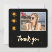 Elegante Zwart Goud Zon Foto Verjaardag Bedankkaart (Voorkant)