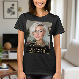 Elegante zwart & gouden 21e verjaardagsfeest foto t-shirt