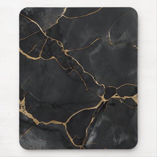 Elegante zwart gouden aderen Kantoor Muismat (Voorkant)