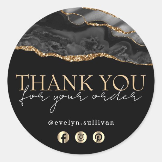 Elegante zwart gouden agaat dank u sticker (Voorkant)