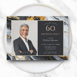 Elegante zwart gouden agaat foto 60e verjaardag kaart