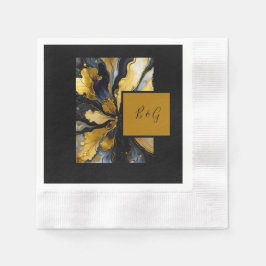 Elegante zwart gouden agaat marmeren bruiloft servet