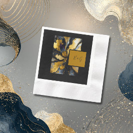 Elegante zwart gouden agaat marmeren bruiloft servet