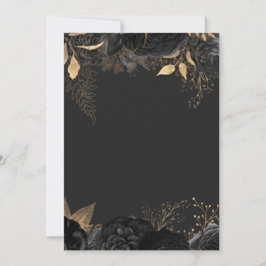 Elegante zwart gouden bloem donkere bruiloft kaart (Achterkant)