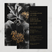 Elegante zwart-gouden bloem viering van het leven kaart (Voorkant / Achterkant)