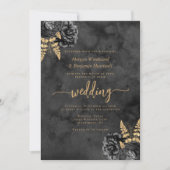 Elegante zwart gouden bloemen Waterverf bruiloft Kaart (Voorkant)