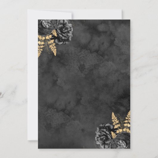 Elegante zwart gouden bloemen Waterverf bruiloft Kaart (Achterkant)