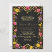 Elegante Zwart Gouden Bloemengala Kaart (Voorkant)