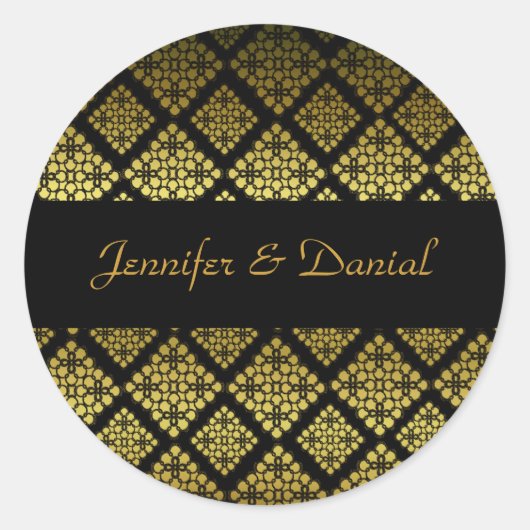 Elegante zwart & gouden bruiloft envelop afdichtin ronde sticker (Voorkant)