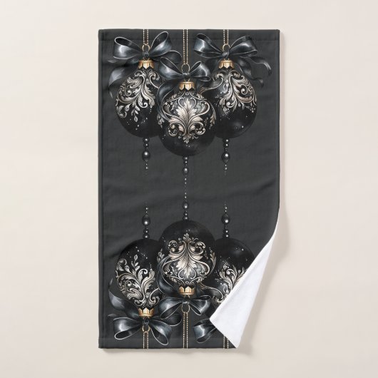 Elegante zwart gouden bubbels luxe kerst handdoek (Handdoek)