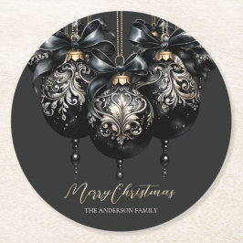 Elegante zwart gouden bubbels luxe kerst ronde kartonnen onderzetter