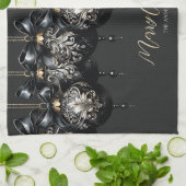 Elegante zwart gouden bubbels luxe kerst theedoek (Gevouwen)