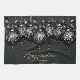 Elegante zwart gouden bubbels luxe kerst theedoek